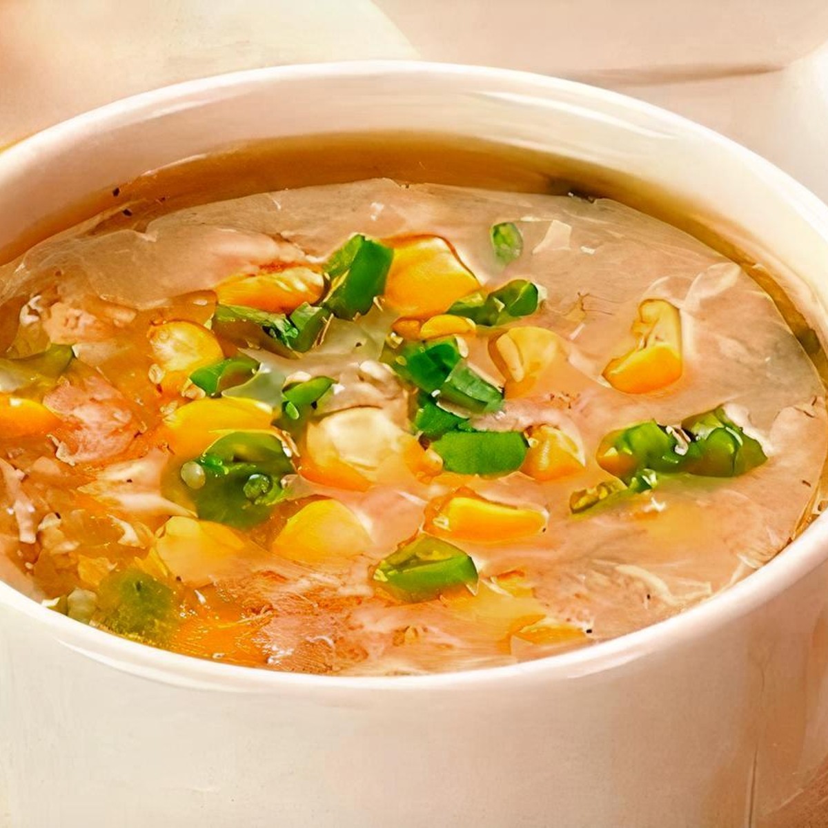 Veg Sweet Corn Soup — Tender corn kernels and Vegetables simmered to a soup